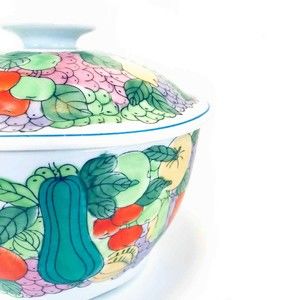 Vintage Chinoiserie Ceramic Hand Painted Covered Vegetable Bowl Casserole